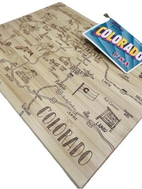 USA State Colorado w Cities Totally Bamboo Etched Cutting Board 14" x 10" x 5/8"